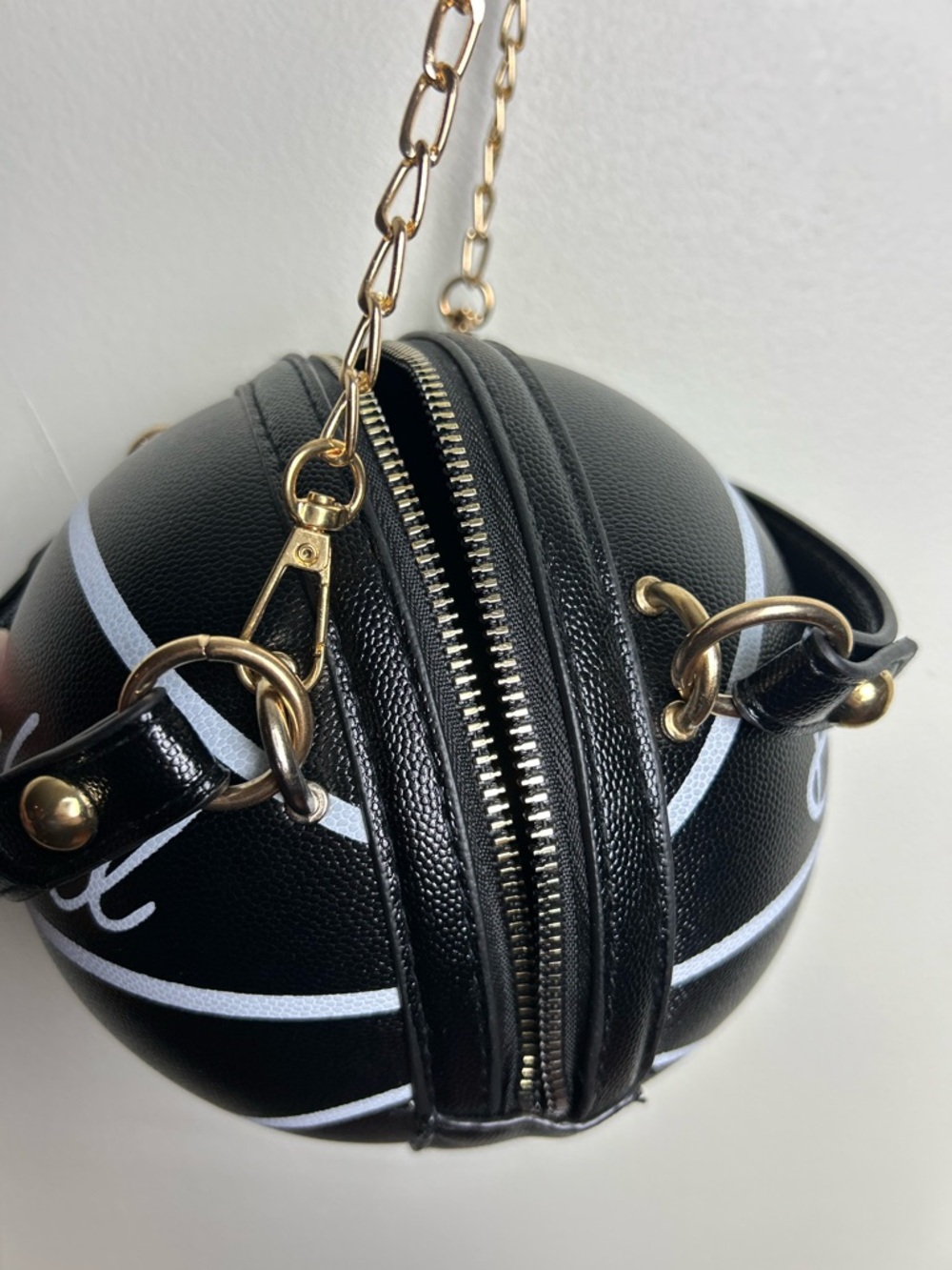 Black 'Basketball' Novelty Crossbody Bag with Gold Chain Strap - Picture 9 of 10